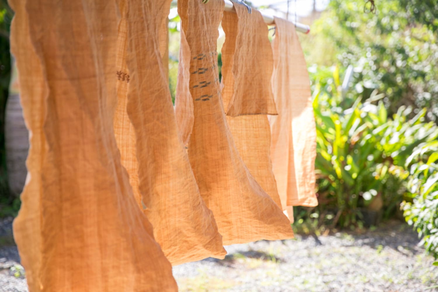 芭蕉布が物干しざおに干されている写真